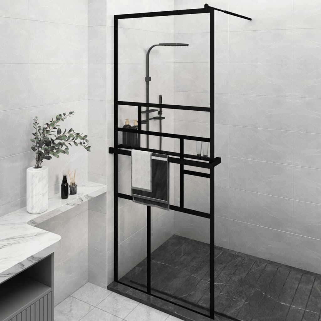 vidaXL Paroi de douche avec étagère Noir 80x195 cm Verre ESG&Aluminium