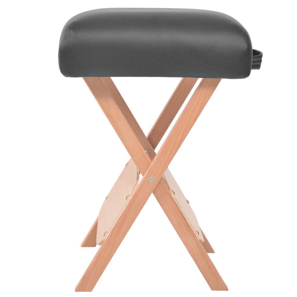 vidaXL Table de massage pliable et tabouret 10 cm d'épaisseur Noir