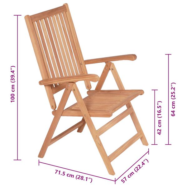 vidaXL Chaises inclinables de jardin lot de 2 Bois de teck solide