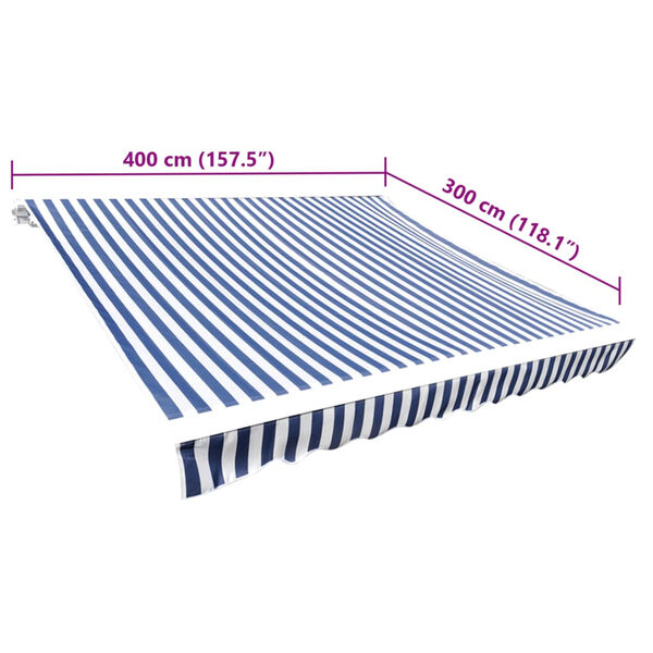 vidaXL Toit d'auvent Toile Bleu et blanc 4x3 m (Cadre non inclus)