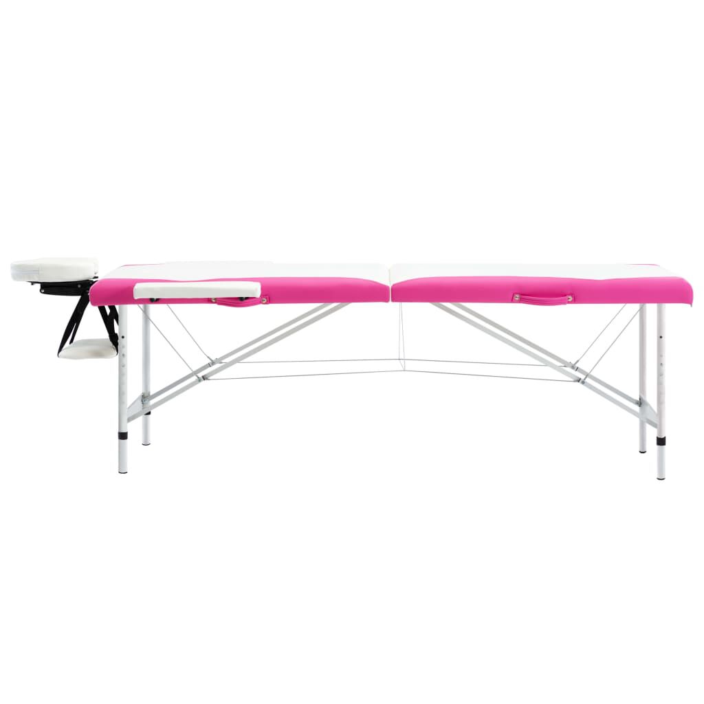 vidaXL Table de massage pliable 2 zones Aluminium Blanc et rose